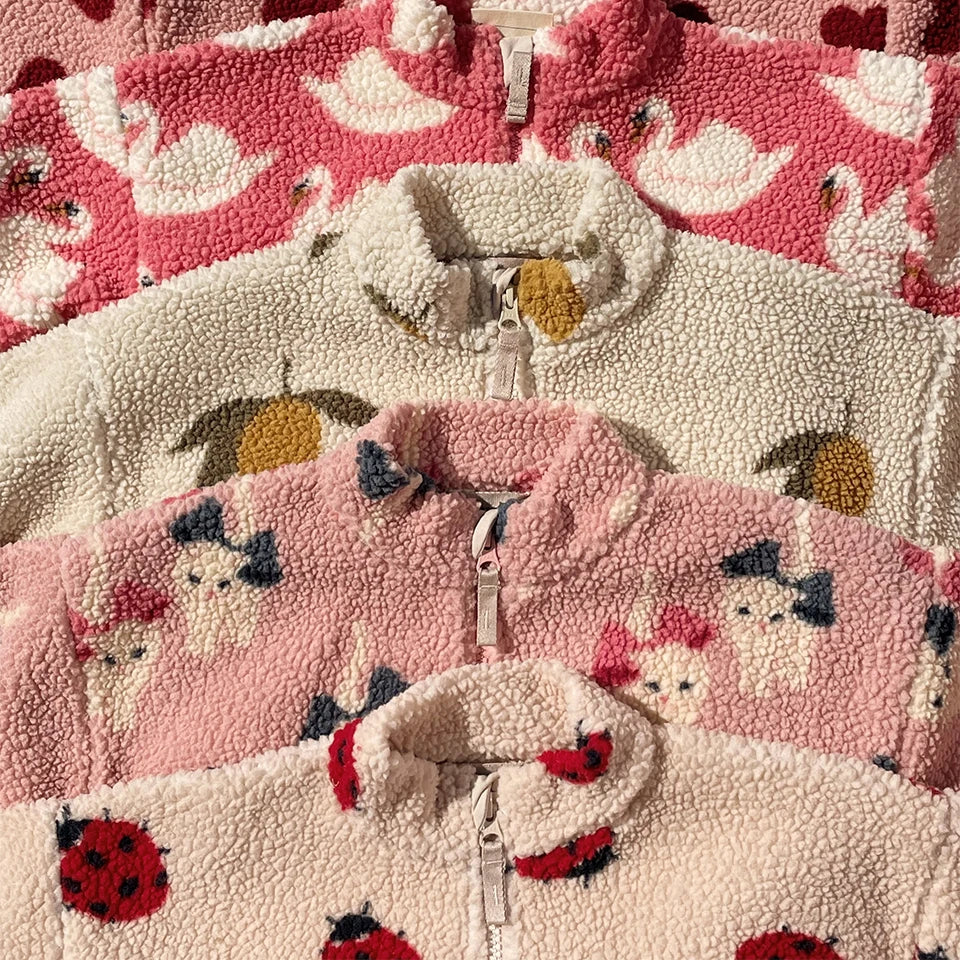 2025 Autumn KS Toddler Girls Lambswool Cats Jacket Boys Cartoon Cotton Fleece Outwear Coat Kid Winter Clothes Child Beetle Coats