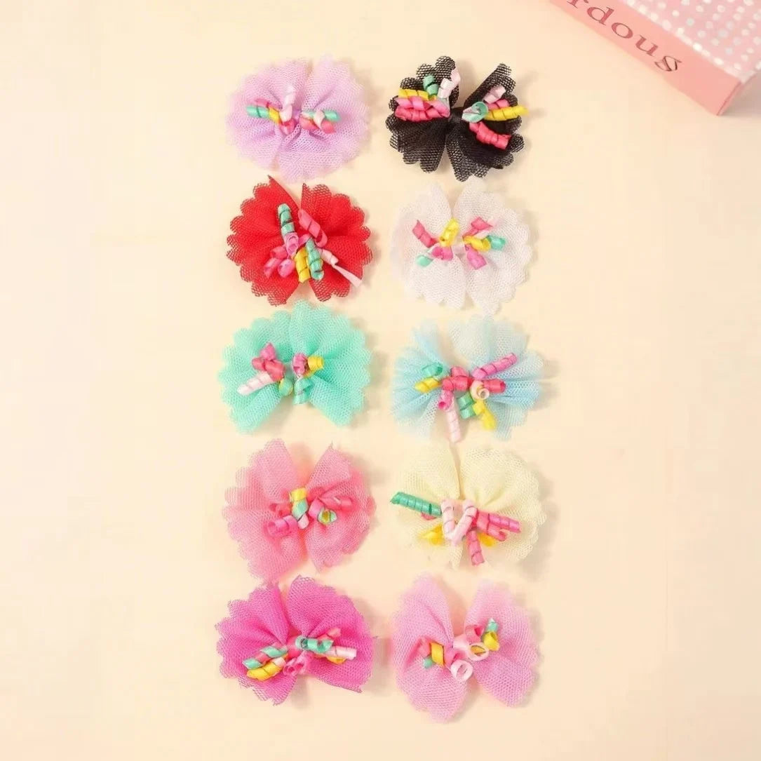 5/10/20pcs Lace Dog Hairbows Dog Bows With Volumes Ribbon Grooming Pet Hair Bowknot With Rubber Bands For Small Dog Pet Products