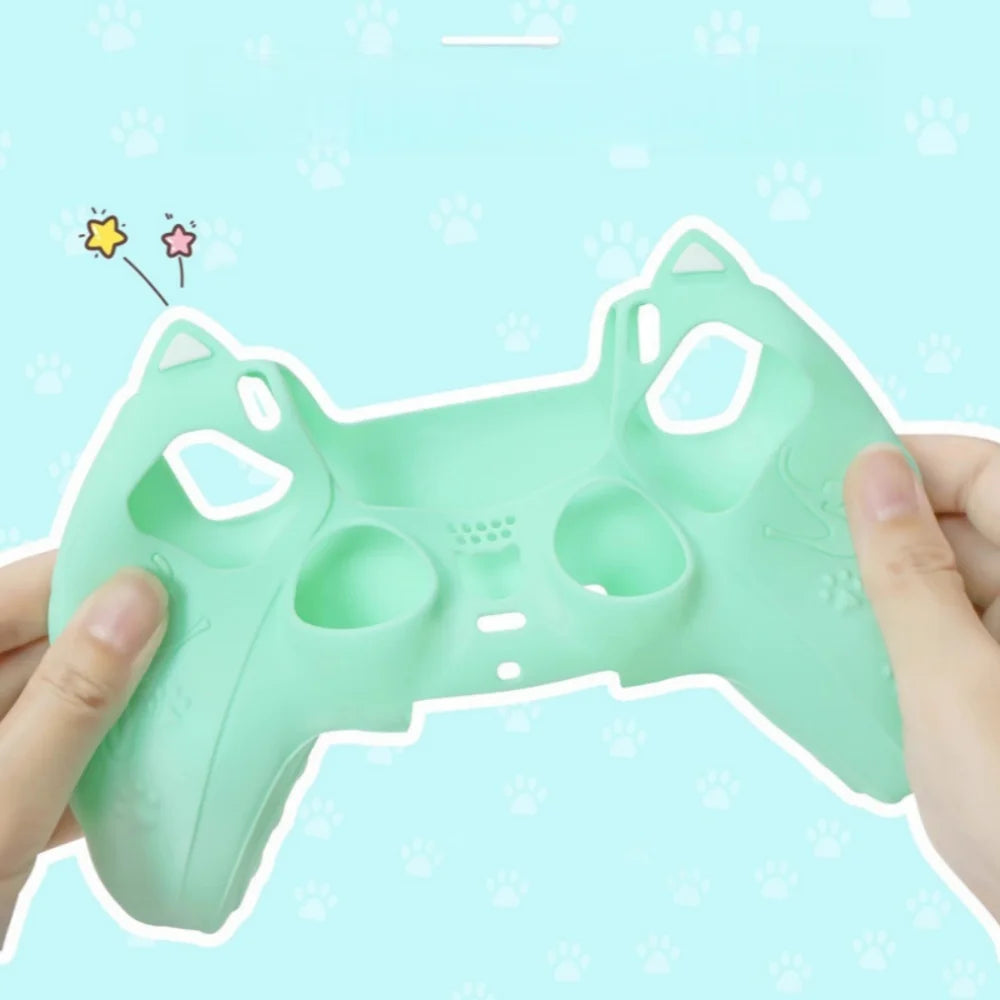Lovely Cat Silicone Soft Protector Sticker Skin For Playstation 5 PS5 Controller Case Thumb Stick Grip Cap Cover Silicone case
