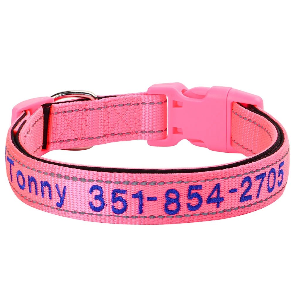 Custom Nylon Embroidered Dog Collar Personalized Pet ID Name Collars Refletive Necklace for Small Medium Large Dogs Accessories