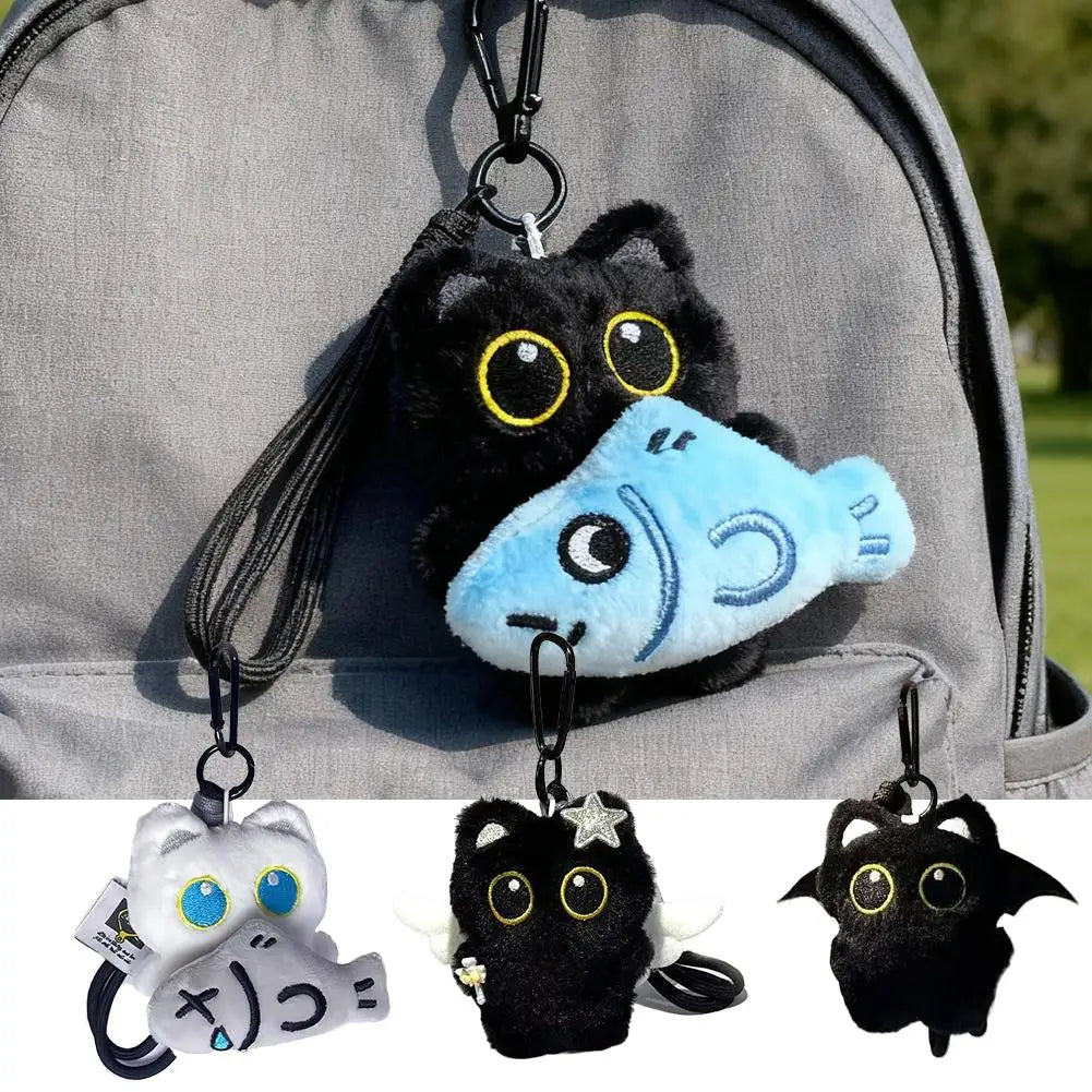 Cute Plush Black Cat Doll Toy Keychain Bag Pendant Charms Car Keyring Accessories For Women Couples Gift