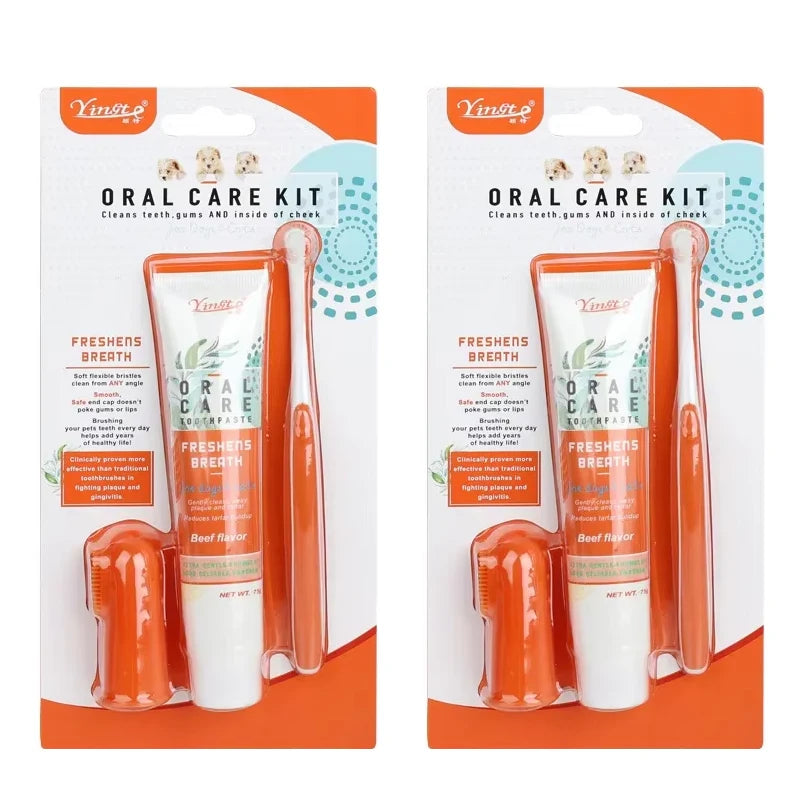 Universal Toothpaste Toothbrush Set Dog Gum Care Products Kit Pet Cleaning Tools Kit Reduces Plaque & Tartar Buildup for Pet