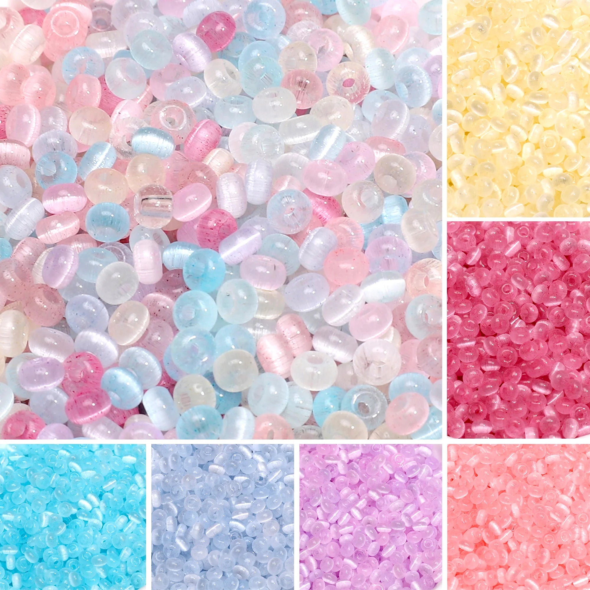 90-180Pcs Colorful Glass Rice Beads Cat Eye Beads Loose Spacer Beads for Handmad DIY Jewelry Making Bracelet Necklace Accessorie