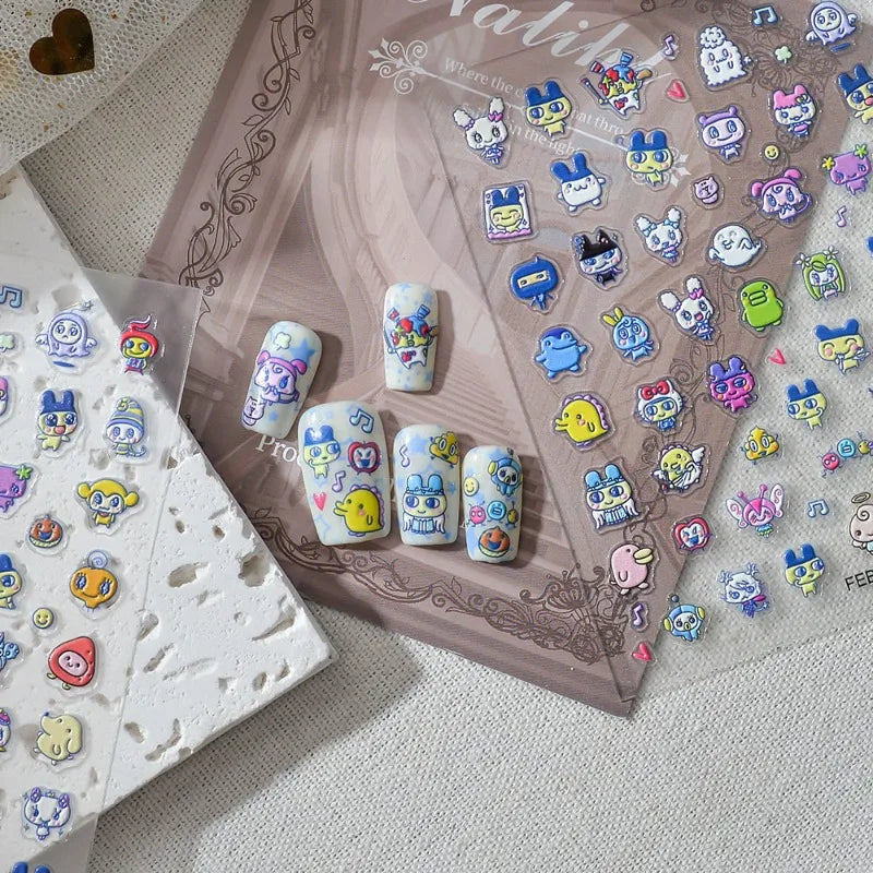 New electronic pet Mamachi Kuchipachi 3D relief nail stickers, decorative high-value cartoon cute DIY decorative stickers D