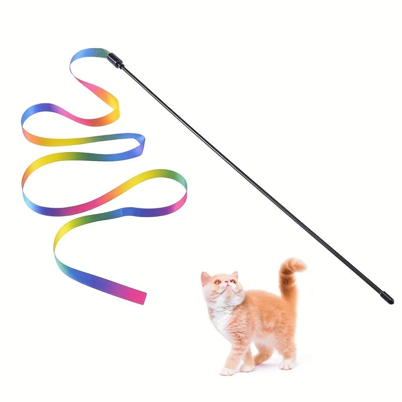 1pc Interactive Cat Toy Cute Funny Rainbow Strips Stick Cat Teaser Wand Pet Toys for Cats Toys Cat Supplies Pet Products