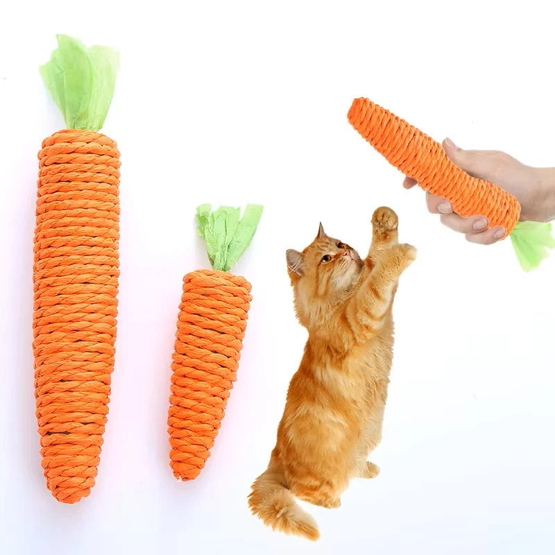 Cat Toy Carrot Sound Bite Resistant Paper Rope Clean Teeth Interactive Chew Toys Cat Kitten Built-in Bell Small Animals Pet Toys