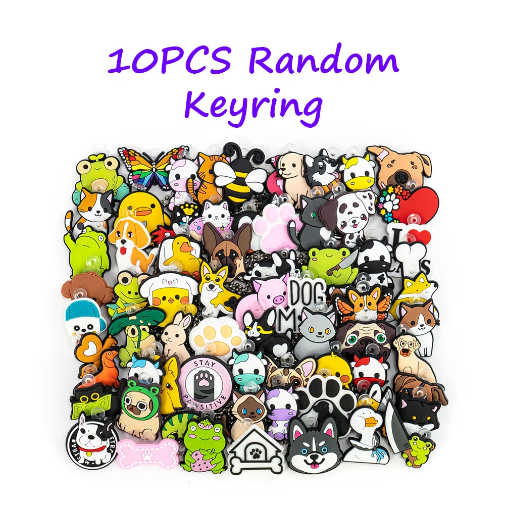 10/20/50/100 PCS Random Keychain Cute Animal Dogs Cats Cartoon Anime Character Keyring fit Car Key Accessories Friends Key Gift