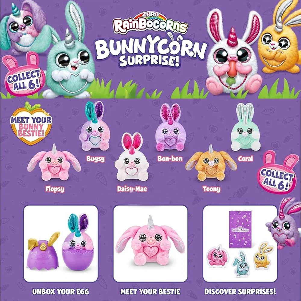 ZURU Rainbocorns Plush Toy Surprise Egg Blind Box Puppycorn Bunny Collectible Doll for Gift Fairycorn Pets Alive
