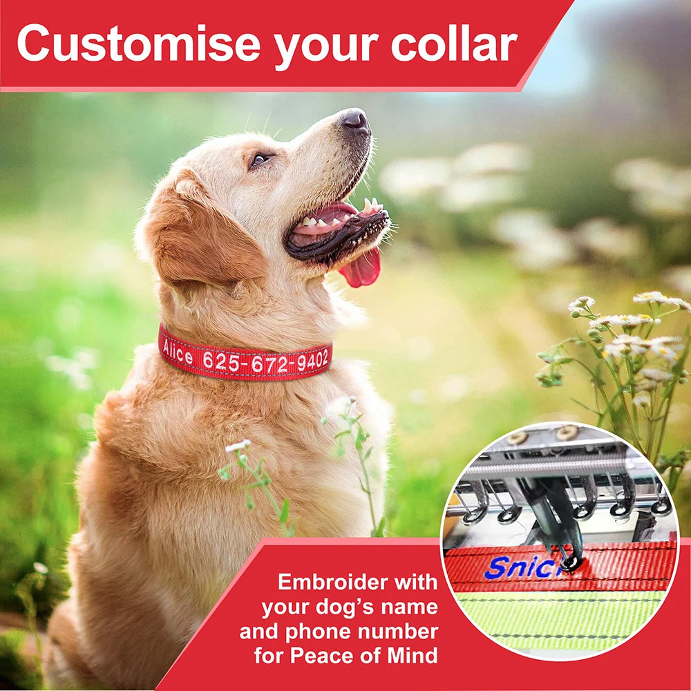 Custom Nylon Embroidered Dog Collar Personalized Pet ID Name Collars Refletive Necklace for Small Medium Large Dogs Accessories