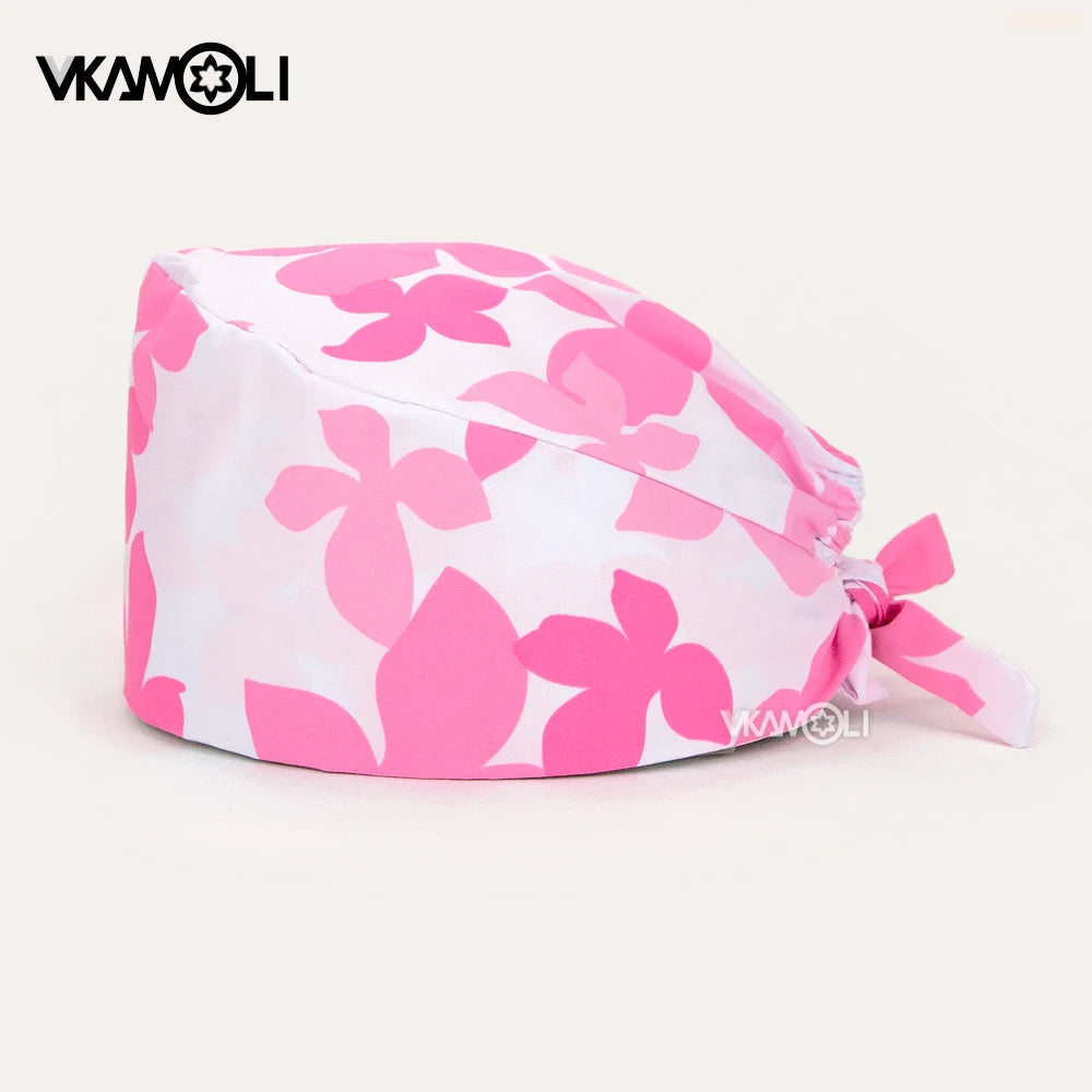 Women's Cotton Scrubs Caps Sweat-Absorbent Elastic Section Pet Grooming Nursing Work Hats Lab Flower Print Scrub Hat Wholesale