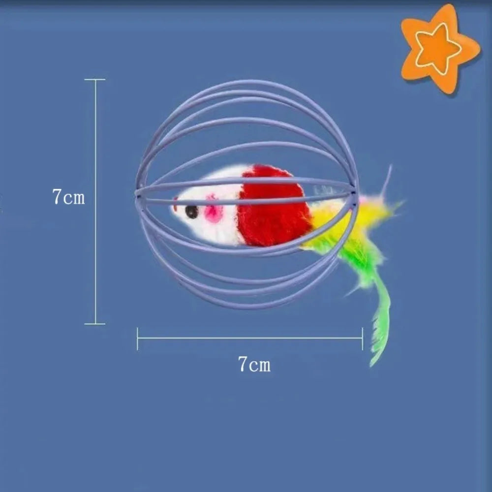 Multicolor Feather Tail Cat Toy, Simulation Roly-Poly Bell Ball, Self-Play Interactive Toy for Cats Indoor Play Pet Supplies