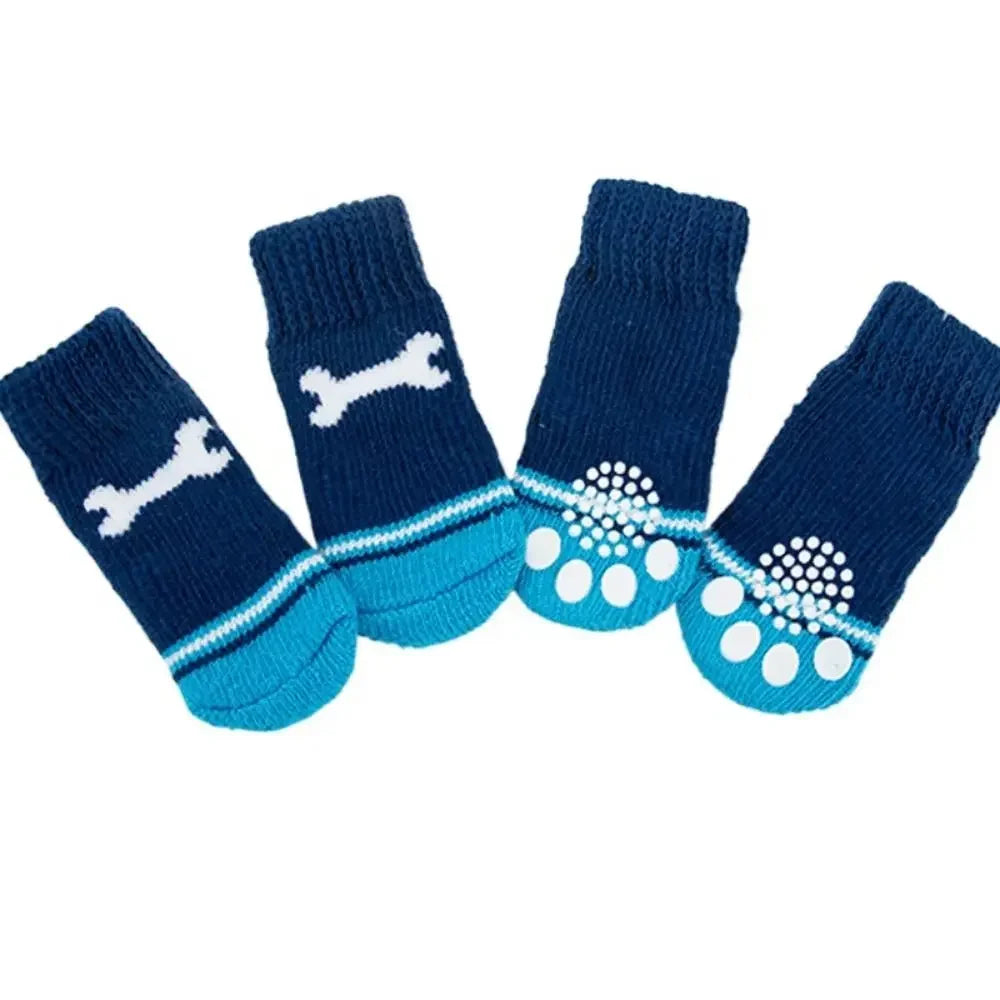 4pcs Winter Pet Dog Socks Small Cat Knit Warm Socks Dog Anti-slip Socks Chihuahua Thick Paw Protector Booties Pet Accessories