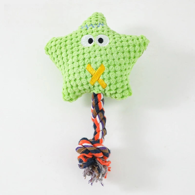 Corduroy Plush Dog Chew Toy with Cotton Rope Built-in Squeaker Tear Proof Interactive Teeth Grinding Play Supplies for Small