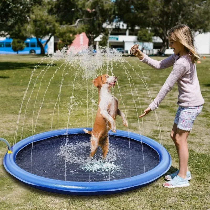 Summer Pet Pool Inflatable Splash Pad, Non-Slip Cooling Play Mat for Dogs, Durable Outdoor Interactive Sprinkler Toy