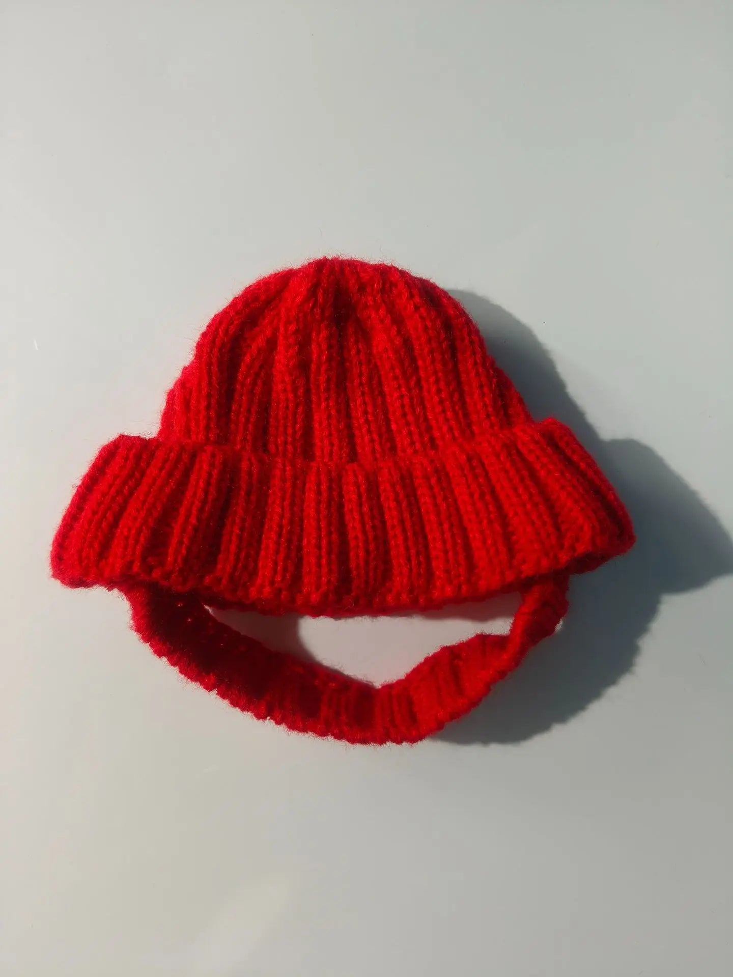 Maltese Dog Beanie Hat, Cozy Soft Knit with Ear Flaps, Cute Playful Dog Design, for Small Dogs, Red & Winter, Indoor/Outdoor Use