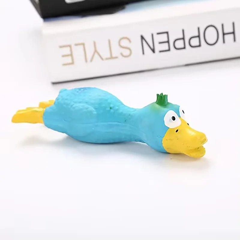 Soft Natural Latex Squeaky Dog Toy Lying Chicken Shape Molar Teeth Grinding Chew Toy Interactive Bite Resistant Pet Play Toy