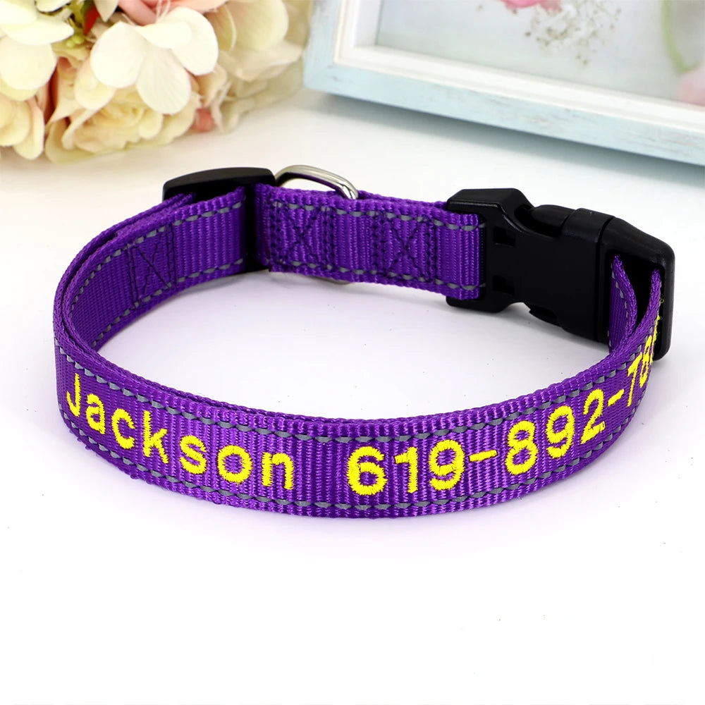 Reflective Nylon Dog Collar Personalized Embroidered ID Name Accessories Dog Collar Engraved Pet Puppy Nameplate Collars Perro