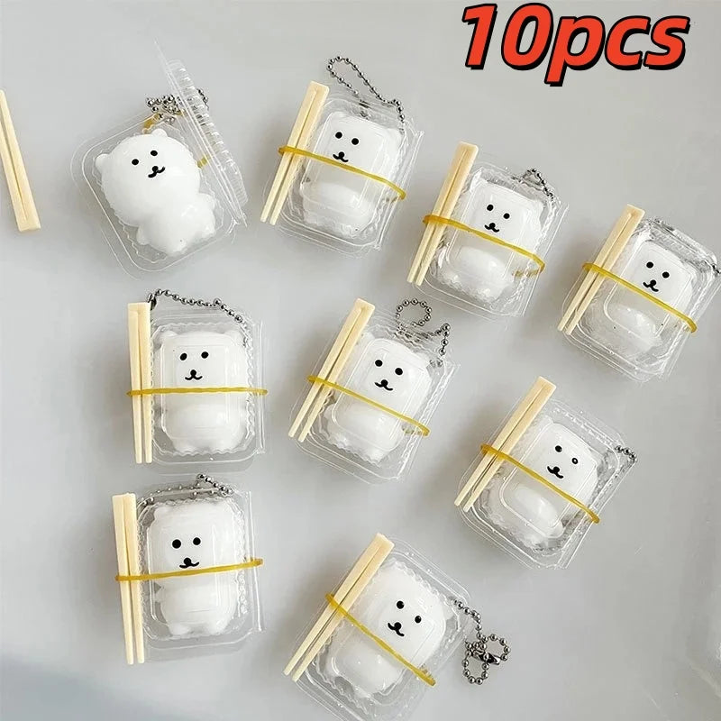 Joke Bear Anime Pinch Squeeze Lunch Box Keychain Cute Polar bear Bag Pendant Kawaii Soft Stuffed Squishy Toys Birthday Gift