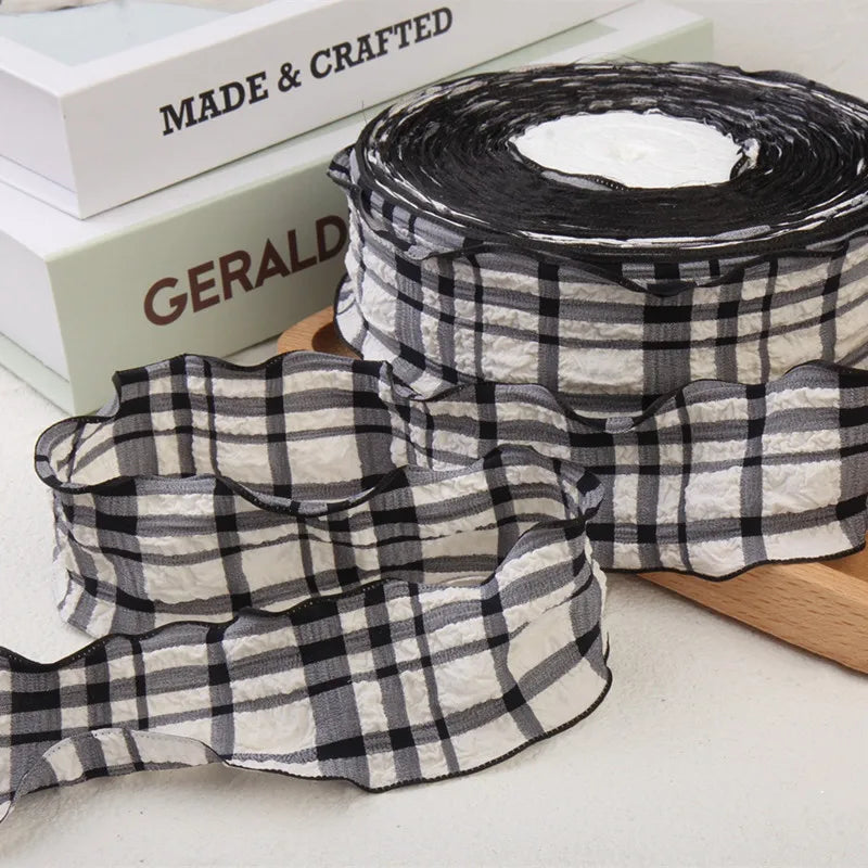 Cotton fabric plaid wavy edge lace barcode DIY headwear gift box clothing frame bow knot production material pet supplies ribbon