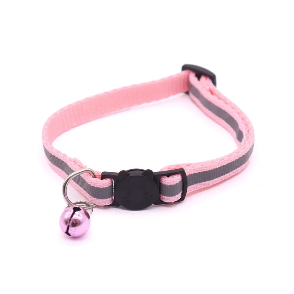 Colors Reflective Breakaway Cat Collar Neck Ring Pet Products Safety Adjustable with Bell Charm Necklace Collar for Puppy