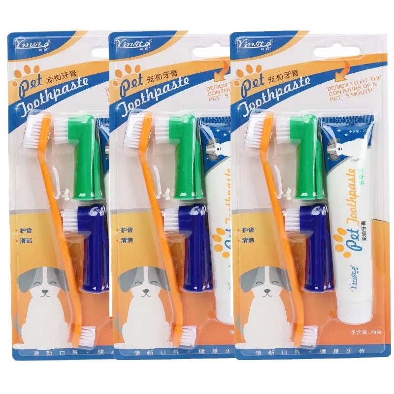 Pet Cleaning Tools Kit Dog Gum Care Products Kit Reduces Plaque & Tartar Buildup for Pet Universal Toothpaste Toothbrush Set