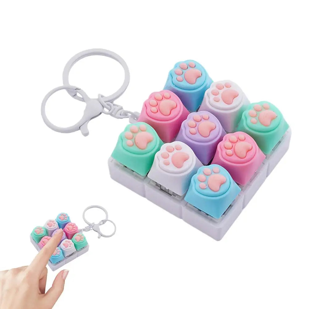 9 Keys Keyboard Key Toy Cat Paws Finger Button Stress Relief Toys Mechanical Keyboard Keycaps Keychain Office Decompression Calm
