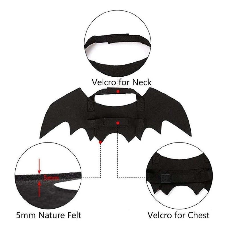 Halloween Cat Bat Wings Costume, Adjustable Black Felt Pet Cosplay Harness Dress Up Accessory for Kitten