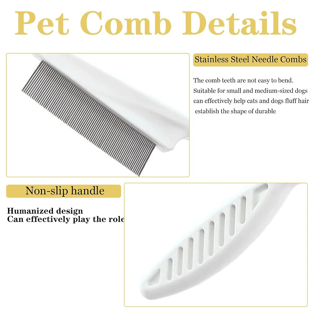 1Pcs Pet Flea Comb Cat/Dog Beauty Comb Stainless Steel Portable Pet Specific Dense Tooth Hair Removal Massage Cleaning Supplies