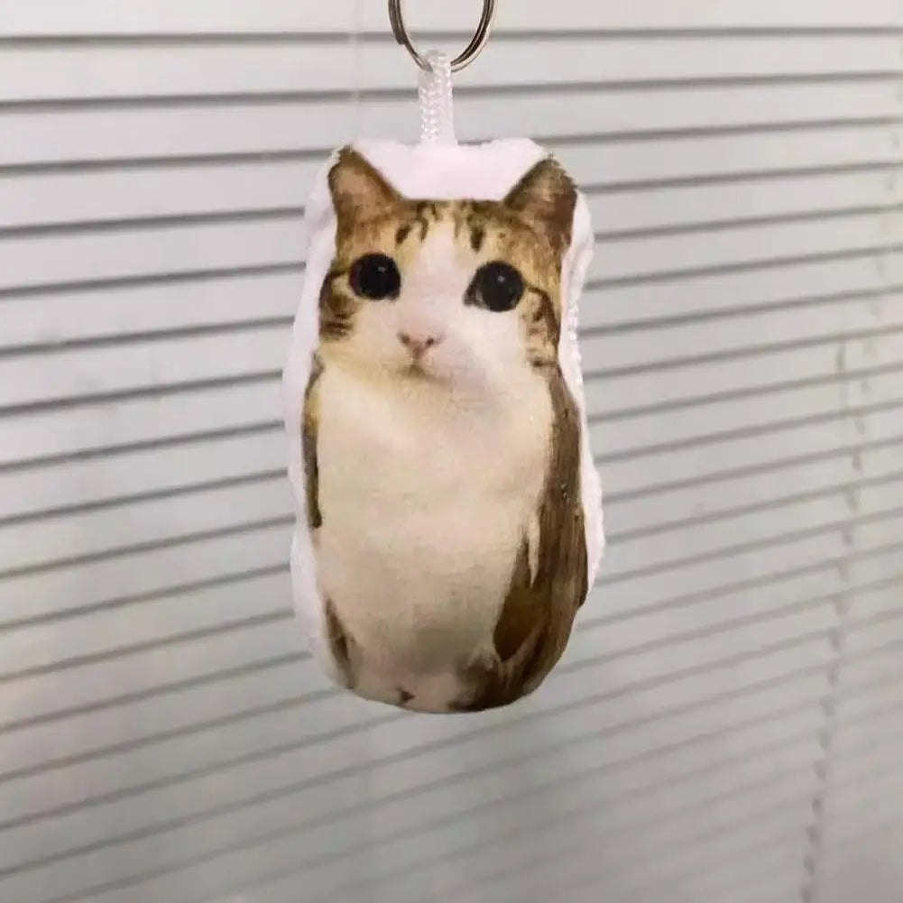 Funny Meowl Voice-Playing Plush Keychain Realistic Cat Meow Sound Toy Squeeze Stress Relief Charm High-Definition Print Feline