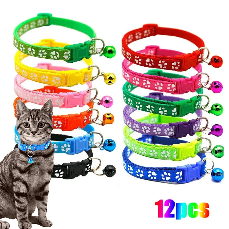 1/6/18pcs Pet Collar With Bell Footprints Colorful Dog, Dog, Cat Accessories Cat Collar Adjustable Bell Ring Necklace Pet