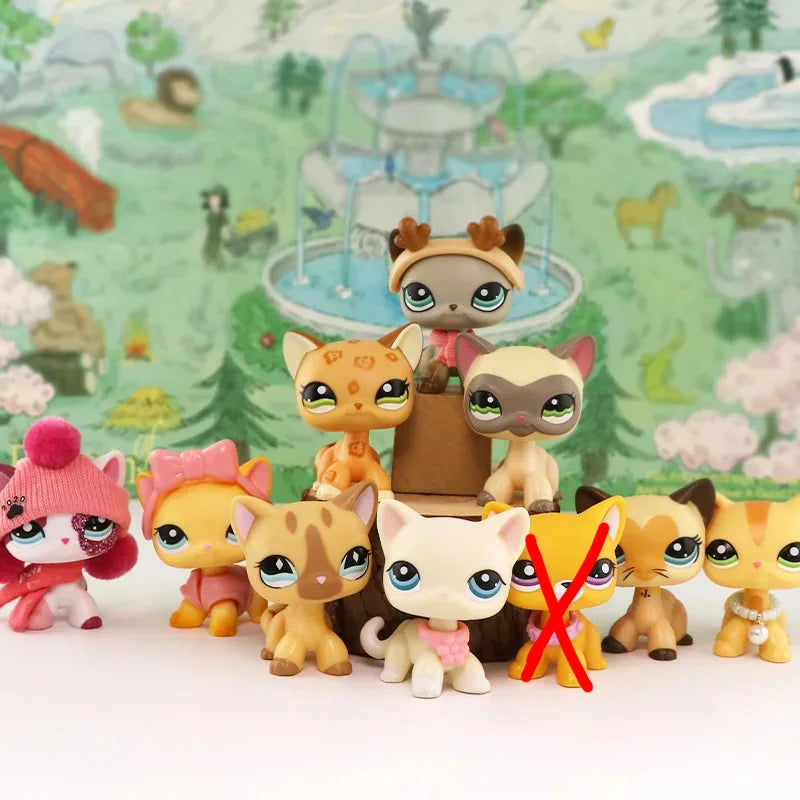 LPS Mini Pet Shop Pet Bobble Head Toy Rare Yellow Short Hair Cat Collectible Gift for Child Cute Animal Toys