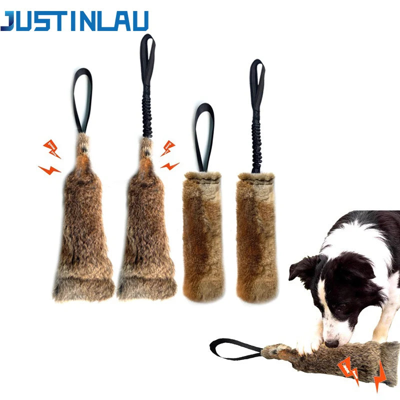 JUSTINLAU Rabbit Fur Squeaky Dog Training Toy Bite Tug Stick for Outdoor Interactive Play Sound Plush Toy for Medium& Large Dogs