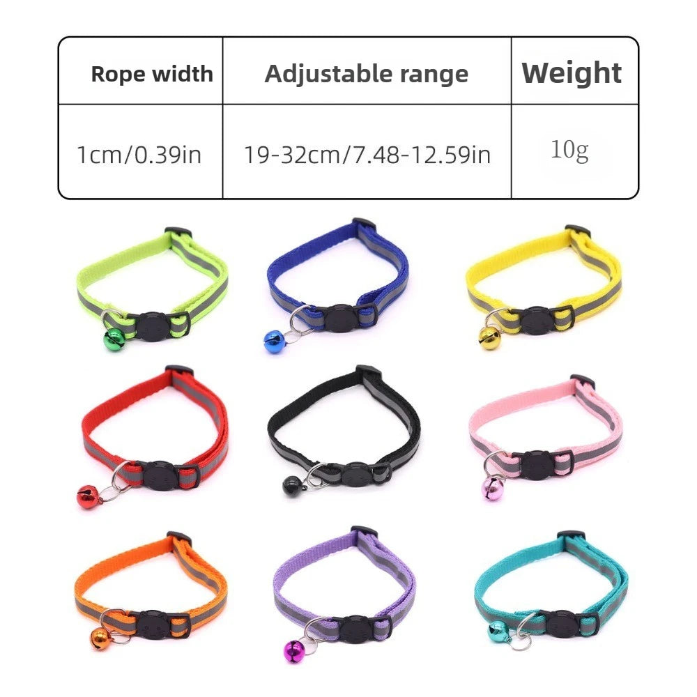 Colors Reflective Breakaway Cat Collar Neck Ring Pet Products Safety Adjustable with Bell Charm Necklace Collar for Puppy