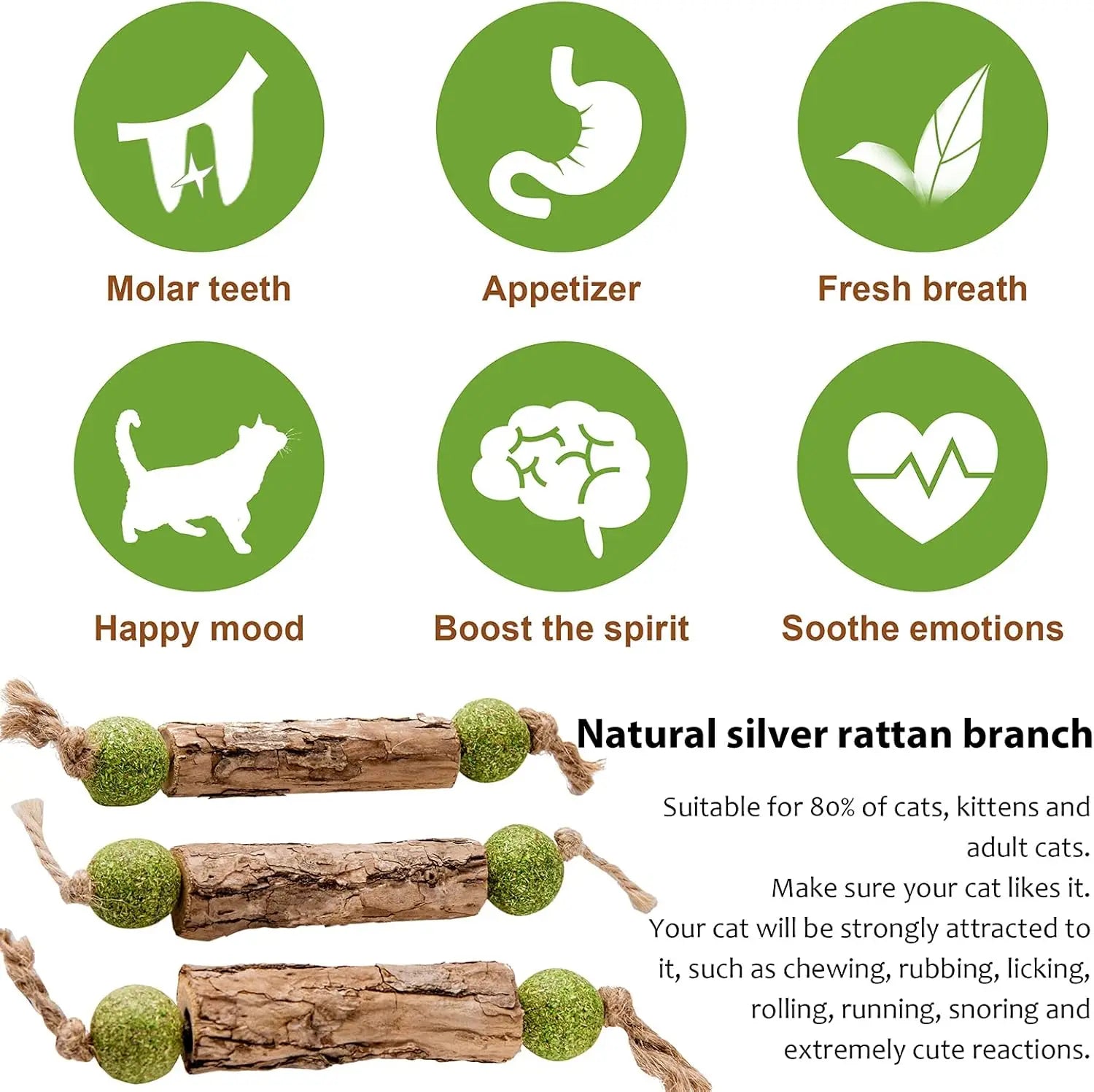 1pc Cat Cleaning Teeth Pure Natural Catnip Cat Molar Toothpaste Stick Silvervine Actinidia Fruit Matatabi Cat Snack Stick
