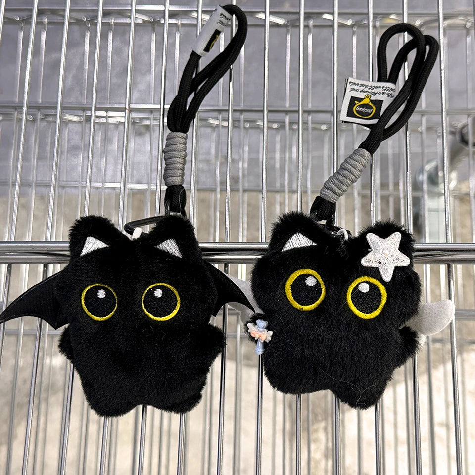Yupsk 6/1pcs Cute Plush Black Cat Doll Toy Keychain Bag Pendant Charms Kawaii Keyring Accessories For Women Couples Gift
