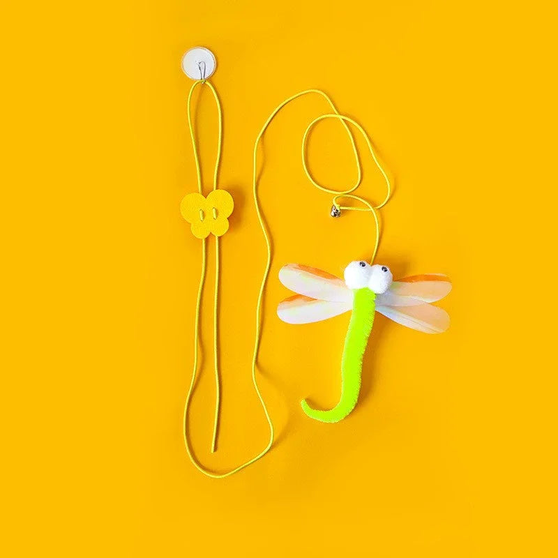 Pet Cat Toys Funny Stick Kitten Self -hi Elastic Rope Dragonfly Shape Feather Bell Teasing Stick Hanging Swing Thousands