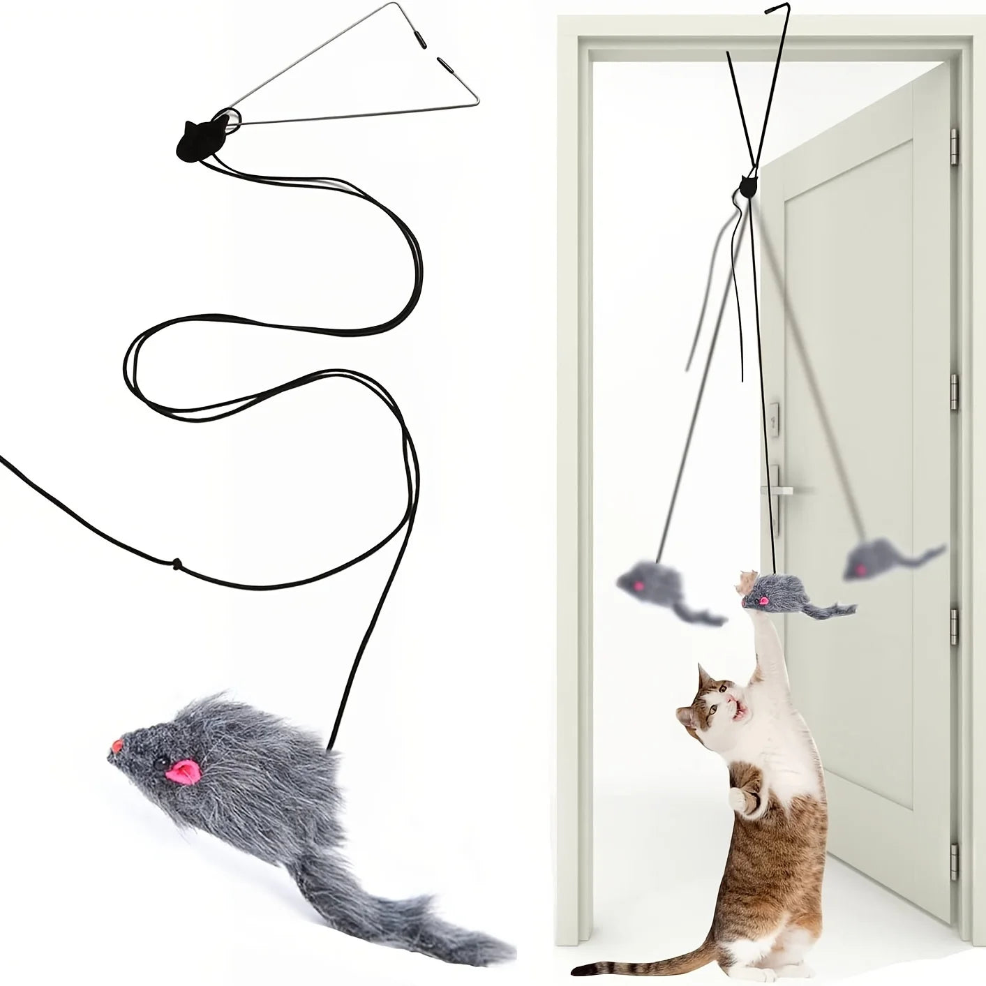 Interactive Door Hanging Cat Toy with Black Mouse Teaser - Entertain and Exercise Your Cat Toy for Indoor Cats Play Supplies