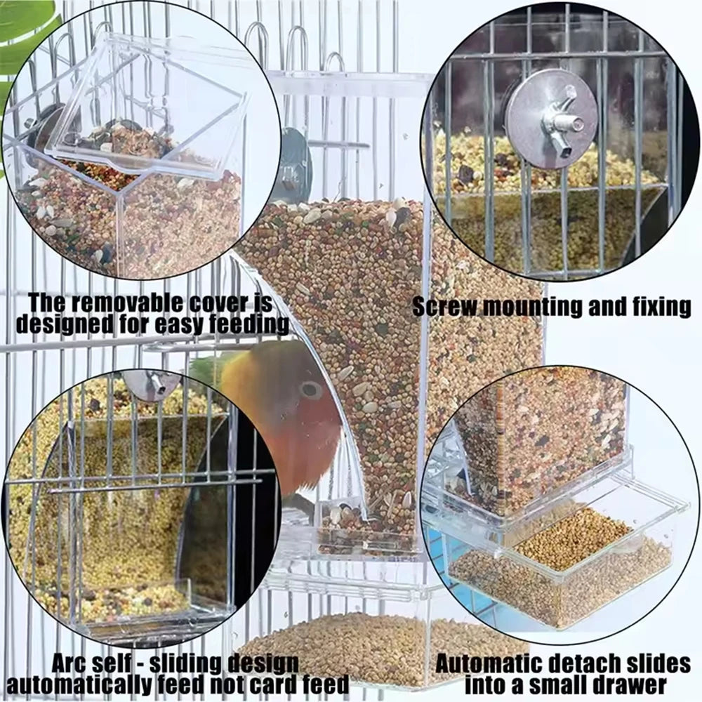 Parrot Feeder Anti-Spill Transparent Bird Food Box Clear Feeding Device for Parrots Durable Bird Feeding Box
