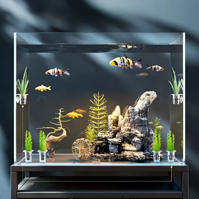 5Pcs Clear Plastic Aquarium Planting Cups with Suction Base -  Water Grass Grow Containers for Freshwater Fish Tank Decoration