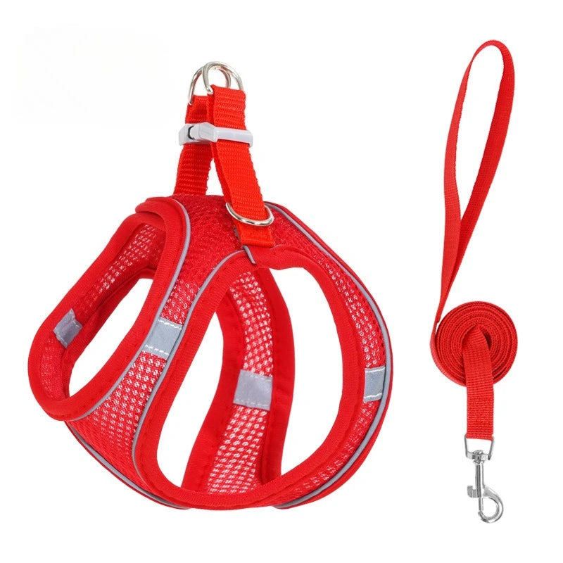 Cat Harness Vest Chest Rope Set with 1.5m Rope Reflective Breathable Adjustable Pet Harness for Small Medium Dog Outdoor Walking
