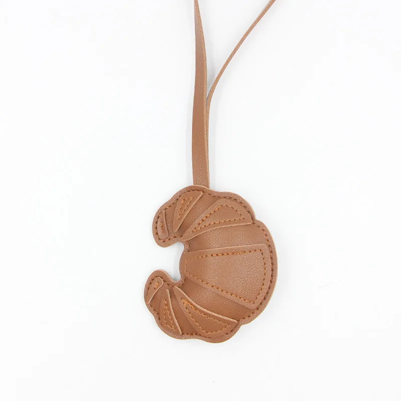 Handmade Leather Croissant Women's Bag Charm Keychain - Cute Food Backpack Pendant Couple Friend Jewelry Gift