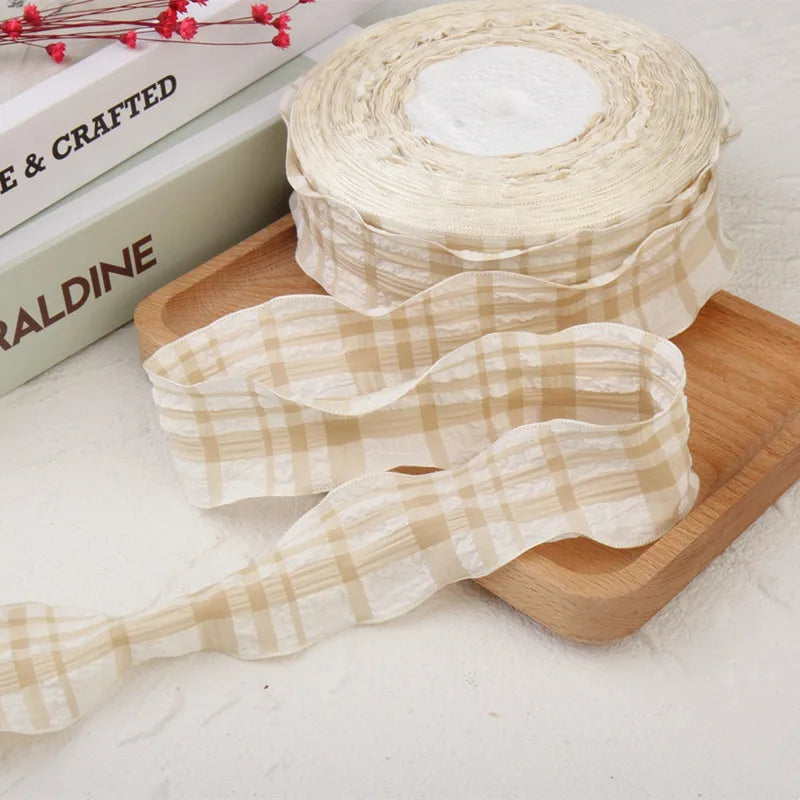 Cotton fabric plaid wavy edge lace barcode DIY headwear gift box clothing frame bow knot production material pet supplies ribbon