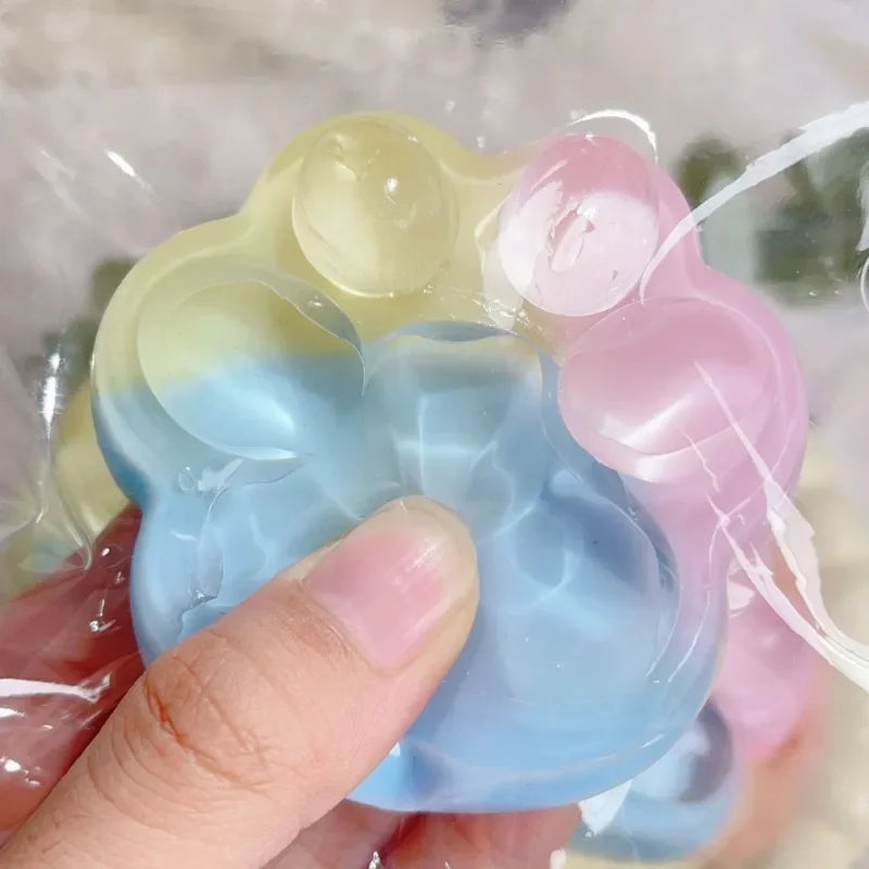 2W@Three Color Rainbow Cat Paw Soft Pinch Cute Cat Paw Slow Rebound Pinch Stress Relief Birthday Gift Crystal Soil