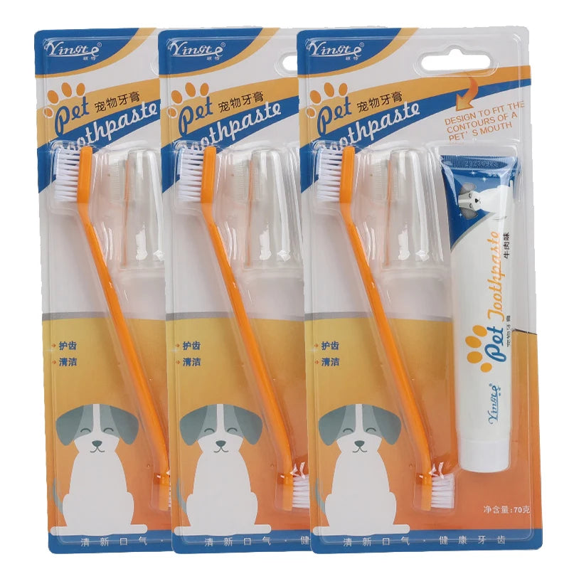 Universal Toothpaste Toothbrush Set Dog Gum Care Products Kit Pet Cleaning Tools Kit Reduces Plaque & Tartar Buildup for Pet