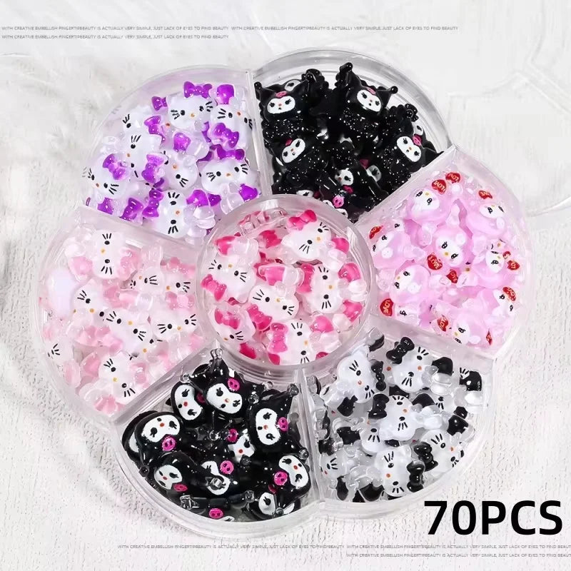 70/50Pcs Hello Kitty Cat Nail Charms Cute Mix Color 3D Heart and Bowtie Nail Art Accessories for a Stylish and Adorable Manicure