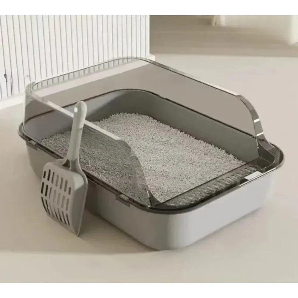 P Semi-Enclosed Cat Litter Box Splashproof Kitten Toilet Tray Pet Cleaning Basin with High Sides for Indoor Use