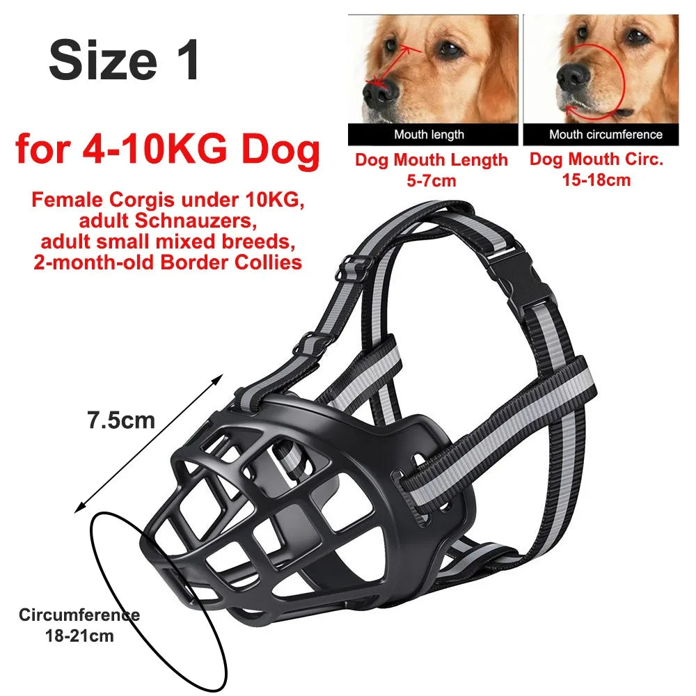 Durable Anti-Biting Adjustable Dog Muzzle Can Drink Water With Reflective Strip Dog Mouth Cover Plastic Breathable Pet Muzzle