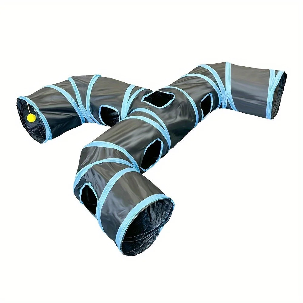 HTMCK New Design Extended Black Three-Way Cat Tunnel Toy, New Shaped Faucet Pet Passage Cat Toy, Rolling Dragon Toy
