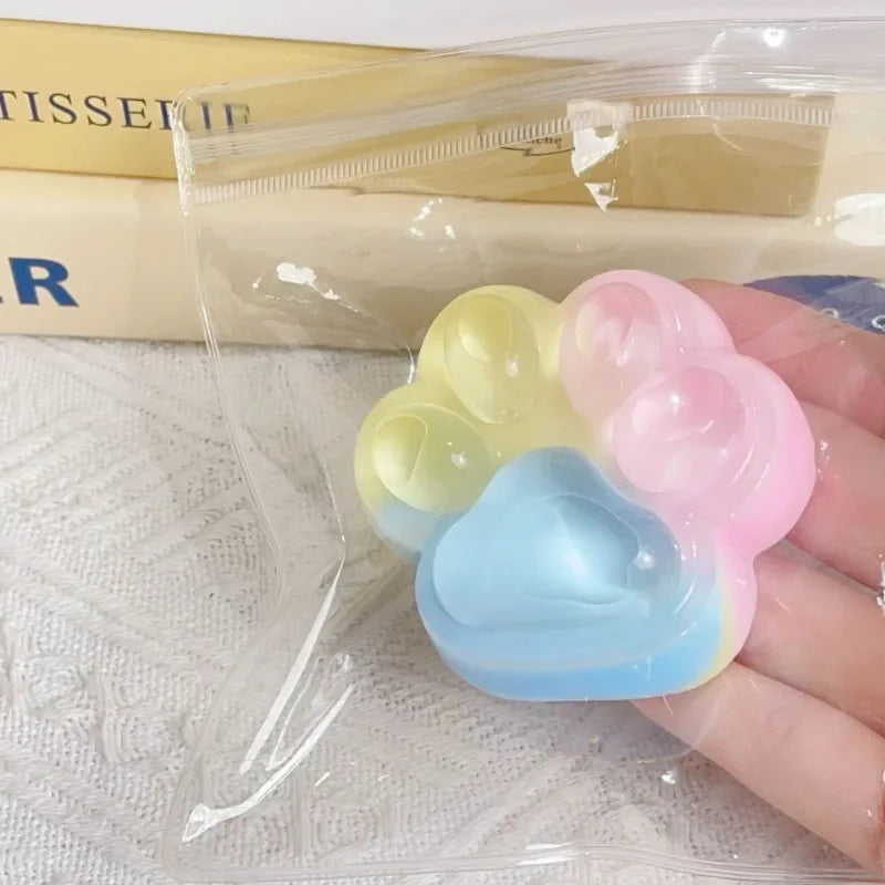2W@Three Color Rainbow Cat Paw Soft Pinch Cute Cat Paw Slow Rebound Pinch Stress Relief Birthday Gift Crystal Soil