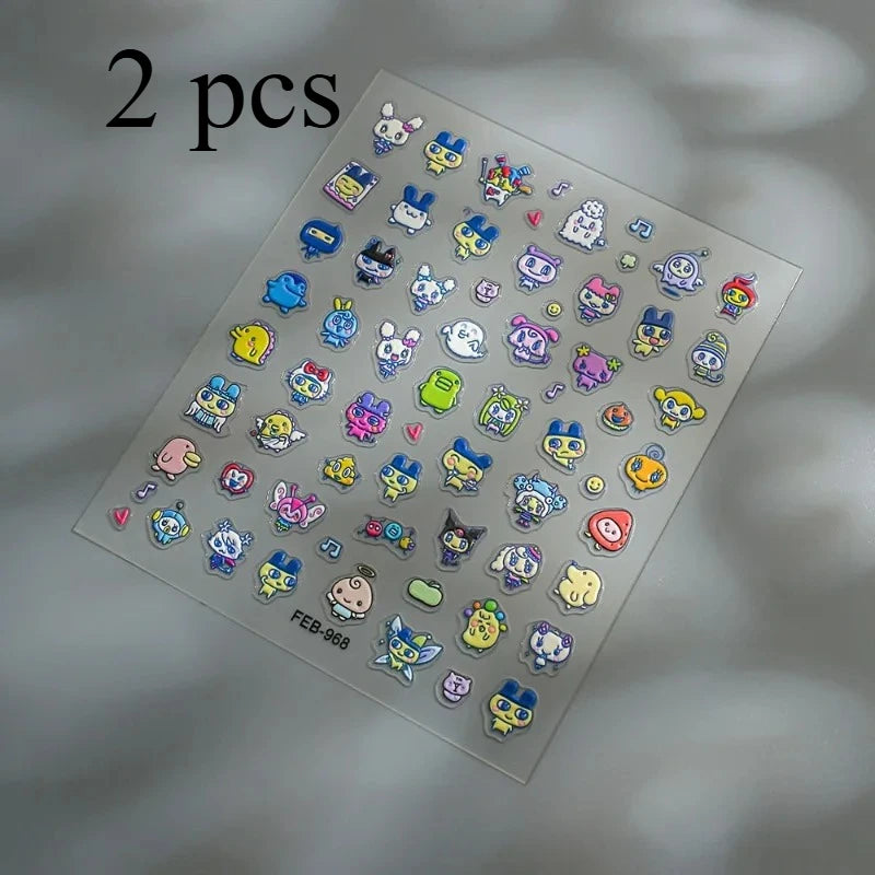 New electronic pet Mamachi Kuchipachi 3D relief nail stickers, decorative high-value cartoon cute DIY decorative stickers D